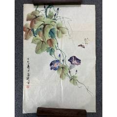 B48399号国画68×46cm作者：王雪涛国画写意花卉虫草喇叭花_花鸟国画原作