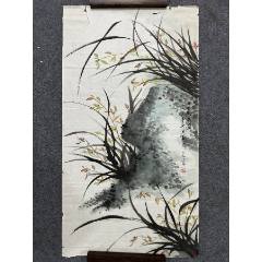 B48490号国画98×54cm作者：王兰若国画写意兰花兰石石上蕙兰图_花鸟国画