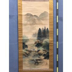 正国，七十年代设色山水画中堂《溪山归樵图》国画书法古玩字画装饰挂画