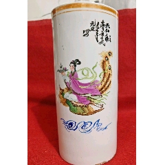 中国　光緒年製銘　粉彩花鳥筆筒　木箱入　工芸品 中国光緒年製銘粉彩花鳥筆筒木箱入工芸品