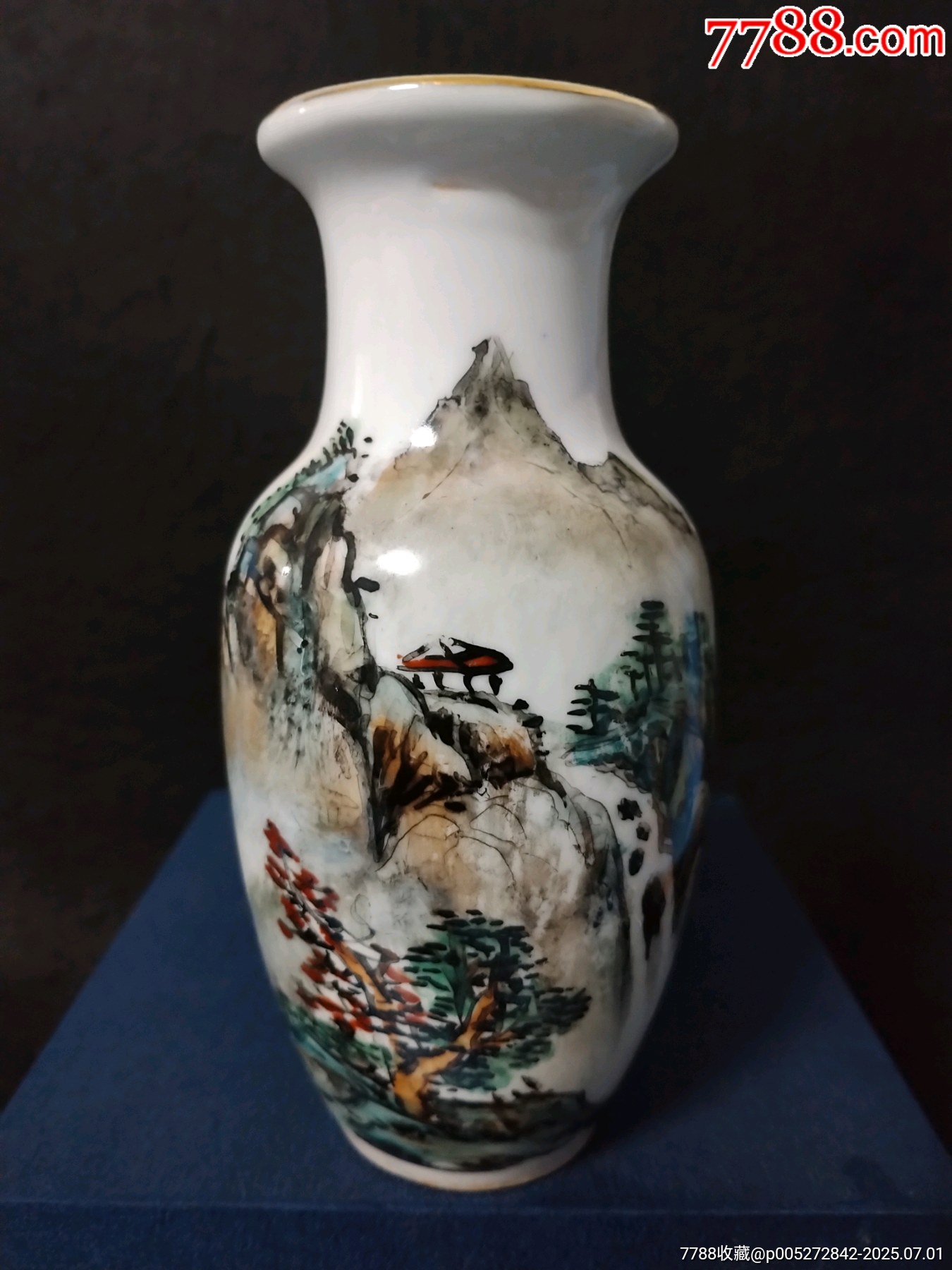 全美品）八九十年代手绘粉彩山水赏瓶品相：全美品尺寸：高16cm-彩绘瓷