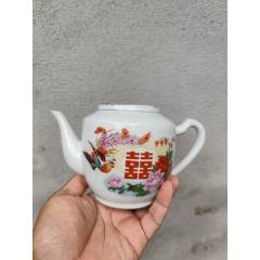 原汁原味的七八十年代釉下彩花卉茶壶（缺盖）_旧瓷器_丁一晚清