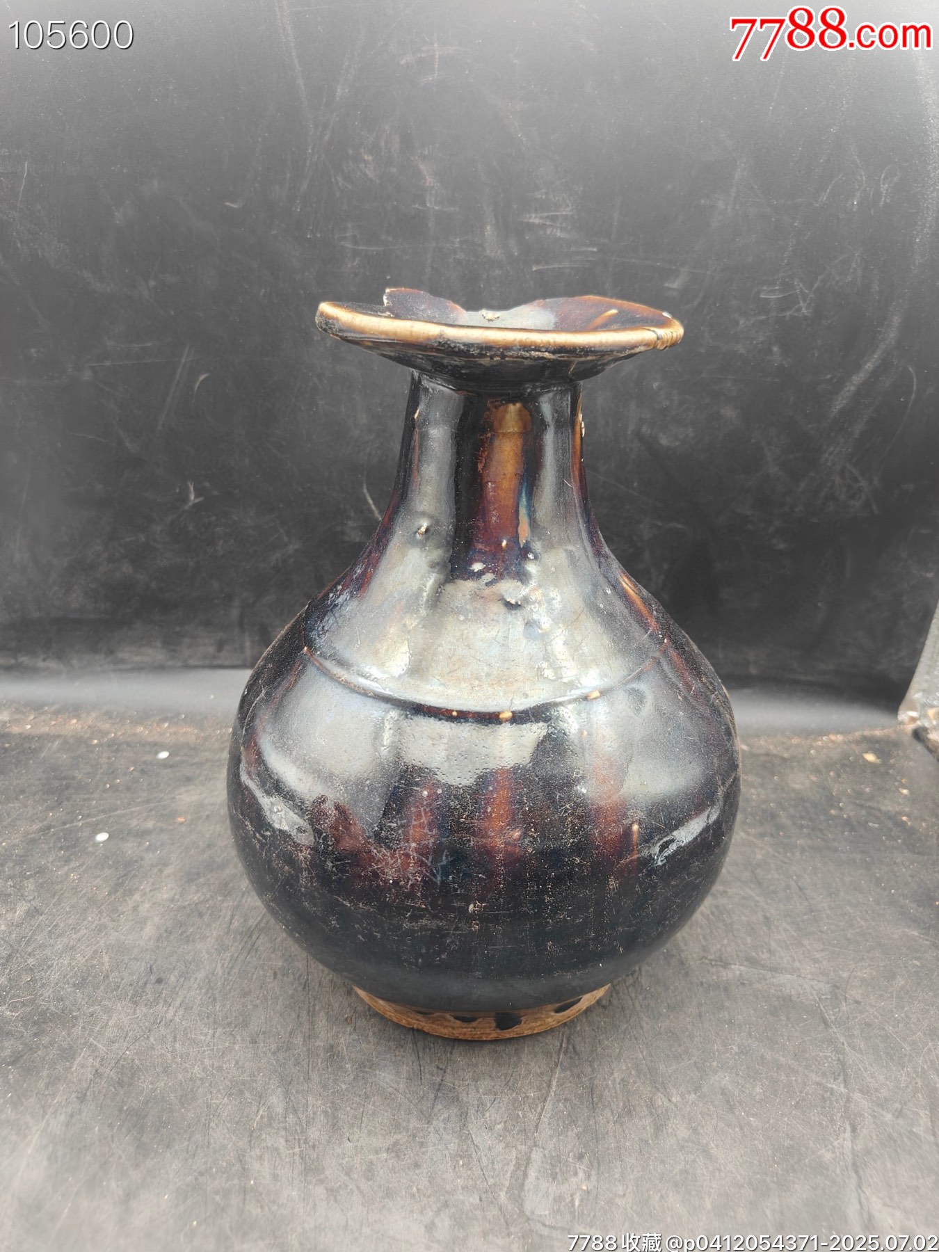 清代酱釉玉壶春瓶一个（大）-其他陶器-7788红宝书