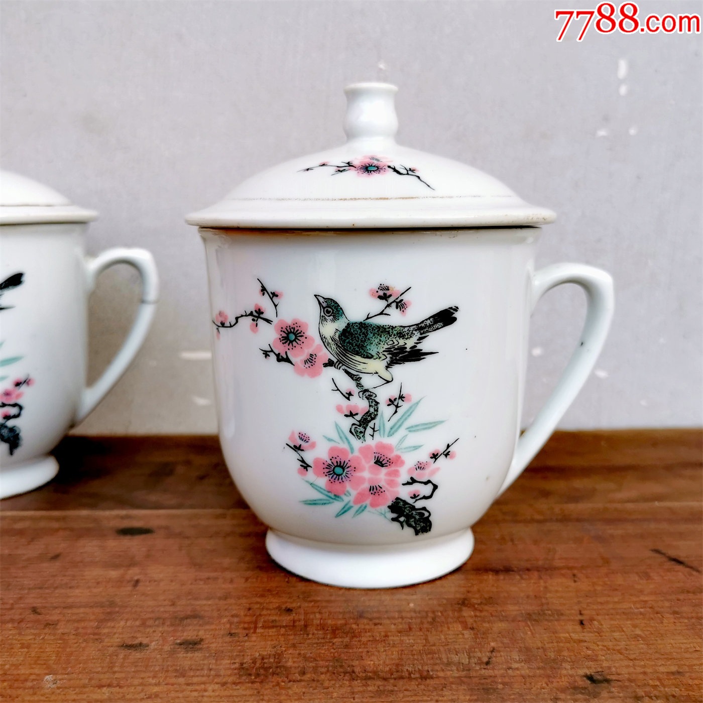 一拍堂70年代景德镇制青花款盖杯收藏真品釉下五彩喜上眉梢567瓷器茶杯