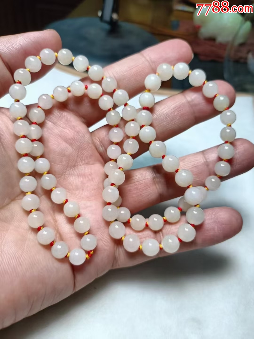 保真和田玉白玉项链7mm-和田玉-7788红宝书