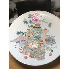 粉彩瓷碩大文房花卉盤