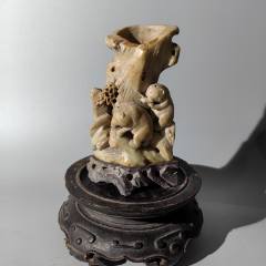 民國(guó)青田石刻雙熊燭臺(tái)(se107518139)_清茗敘瓷丶