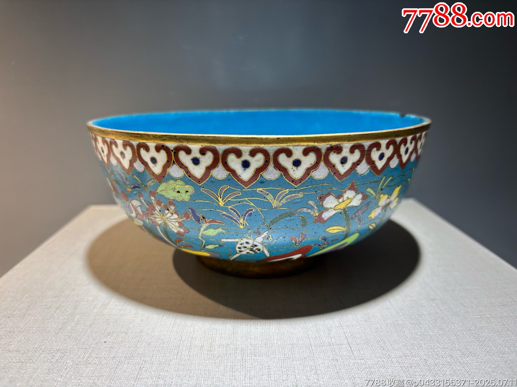 清・乾隆年制款・景泰藍・青花山水紋・元宝碗』極細工・骨董品・古