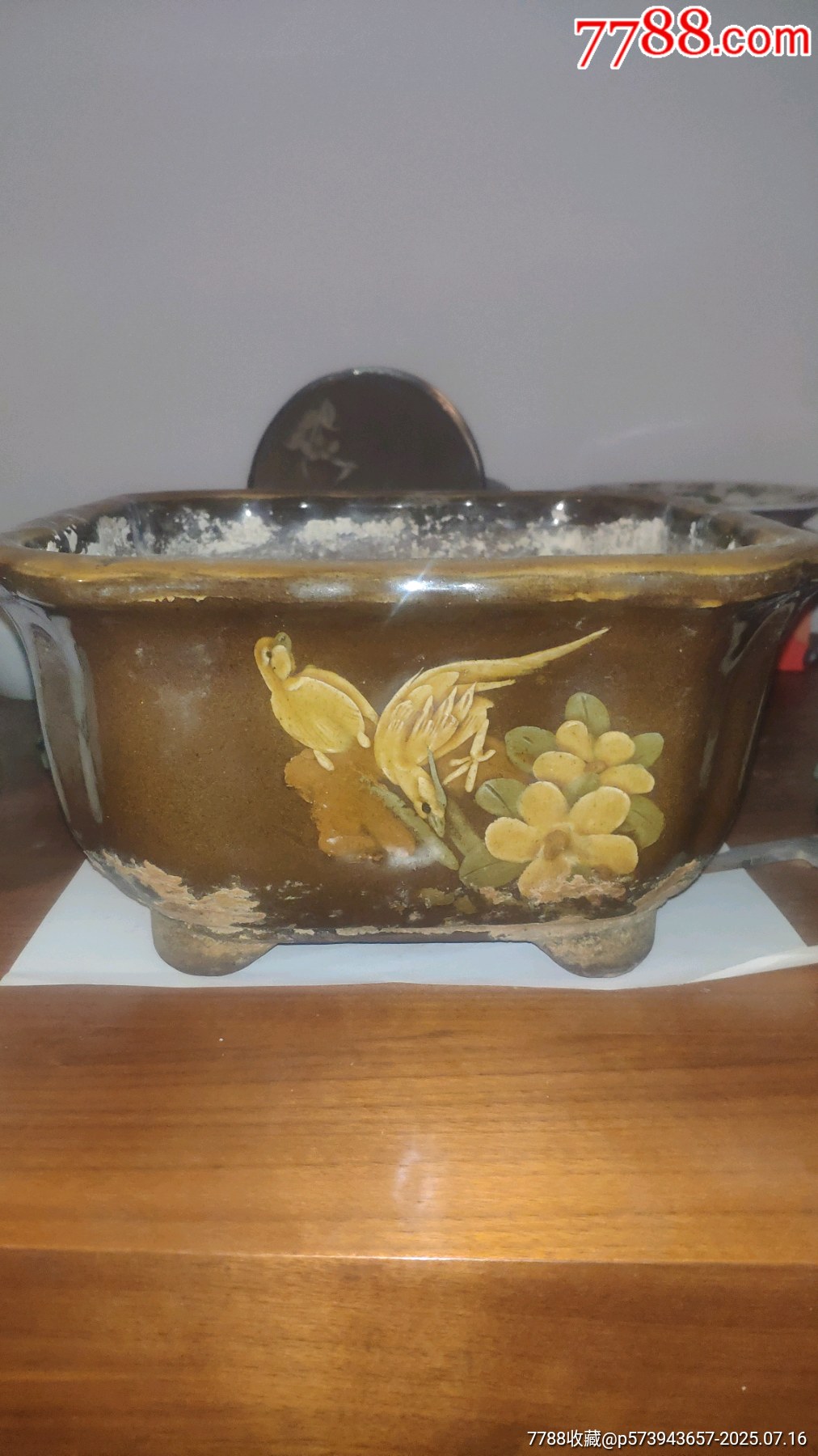 宜兴紫砂手工堆釉花鸟花盆摆件-花盆/花器-7788铜炉收藏