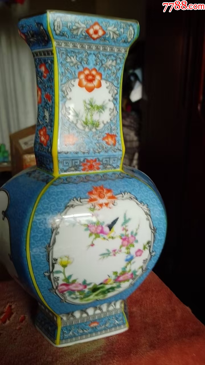 乾隆御制粉彩描金六方花鸟瓶_旧瓷器_臻品汇推荐【7788旧书网】