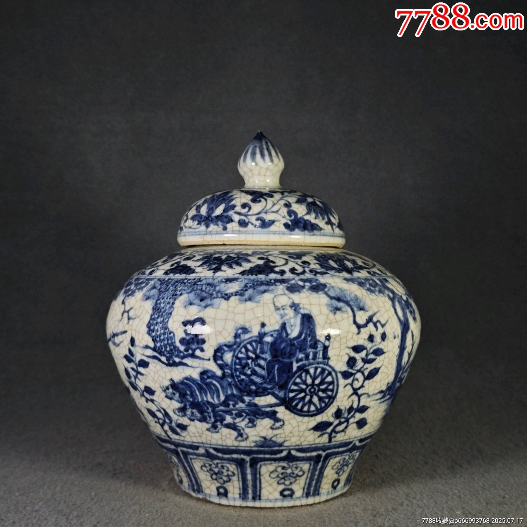 老青花开片鬼谷子盖罐_青花瓷_图片鉴赏_收藏价值_7788青瓷收藏