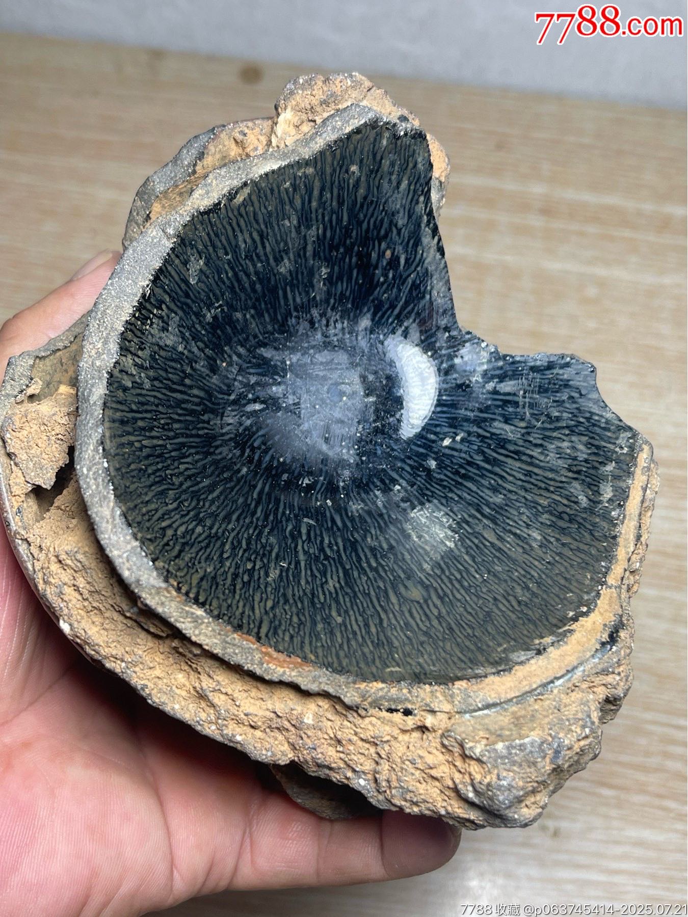 中国古美術 藍兔毫六方盞 宋代建窯 包口造形 藍兔毫意匠 茶碗 茶道具 骨董 陶 宋代建窑兔毫标本，经典青蓝兔毫茶盏。釉面肥厚润泽，毫丝清晰立体，条