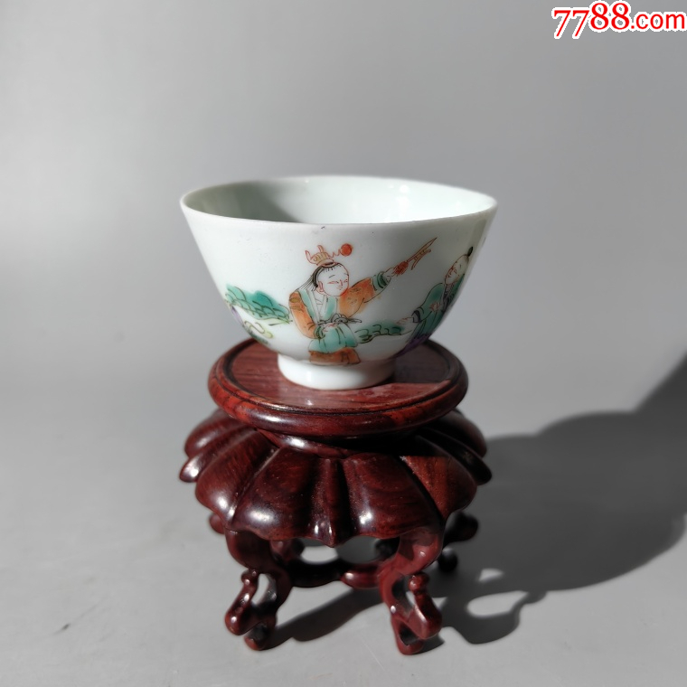 光绪粉彩婴戏杯古玩古董收藏青花粉彩浅绛彩刻瓷单色釉-彩绘瓷/彩瓷