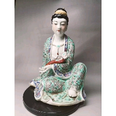 古玩旧藏朱茂记造粉彩弥勒佛-雕塑瓷/瓷雕-7788红宝书