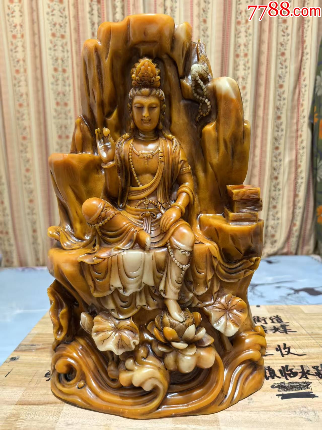 中国　玉石寿山石彫刻　観音像　仏像　置物　V R4494 中国 玉石寿山石彫刻 観音像 仏像 置物 V R4494 中国 玉石寿山石