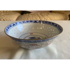 民国或解放初期矾红青花描金玲珑瓷大碗_青花瓷_老坛陈酿【7788旧书网】