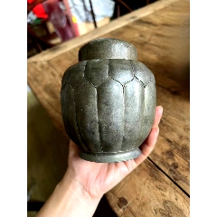 五十年小锡罐锡茶叶罐满工錾刻福寿花鸟锡茶入茶仓创汇时期_锡壶