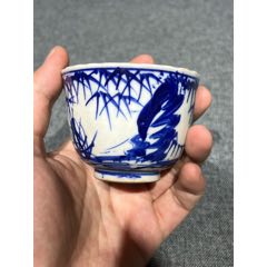 中国美術 青花 山水舟紋 盤 φ20.5cm 嘉慶年製(K-LC657) A blue and white 'landscape' tray, Mark and period of