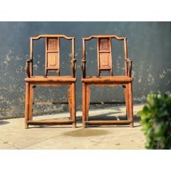 清末、榆木官帽椅一对古典家具老家具-木椅/凳-7788旧书网