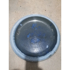 清中期乾隆霁蓝釉堆白西瓜罐，古玩古董明清老瓷器收藏_蓝釉瓷_