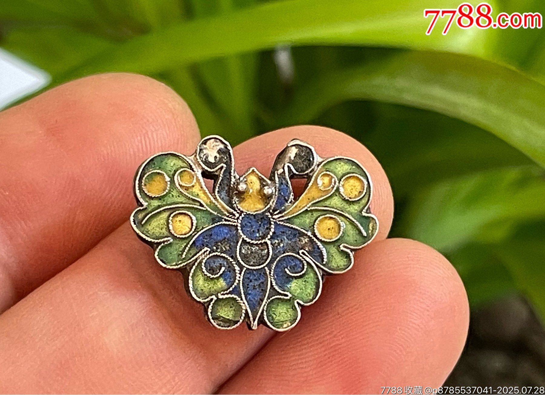 珐琅双面蝴蝶形小锁牌-银锁/银项链-7788旧书网