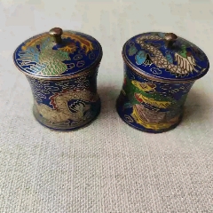 创汇时期景泰蓝红釉狮顶花鸟盖罐一对_其他景泰蓝/珐琅_藏富天下