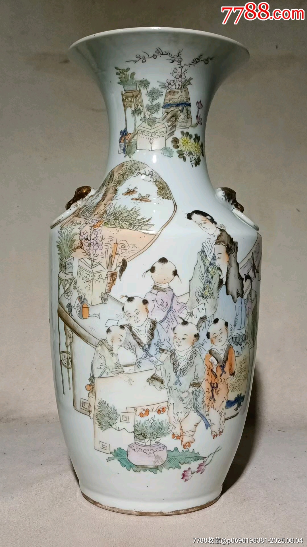 爆買い，人気セール 清朝期 時代物 粉彩山水人物大花入 色絵花瓶