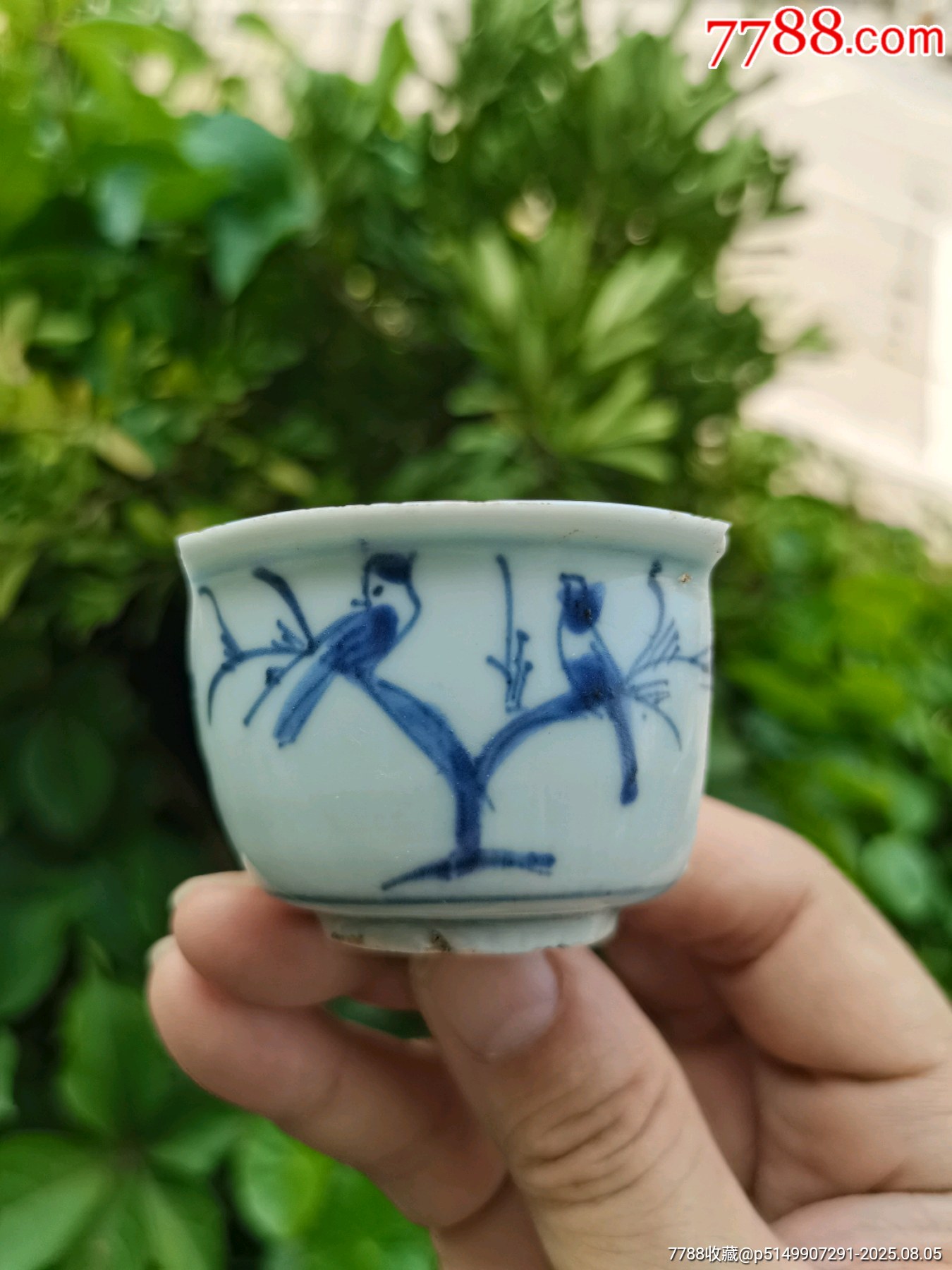 明代成化青花双鸟纹带福字底款残杯_青花瓷_图片鉴赏_收藏价值_7788