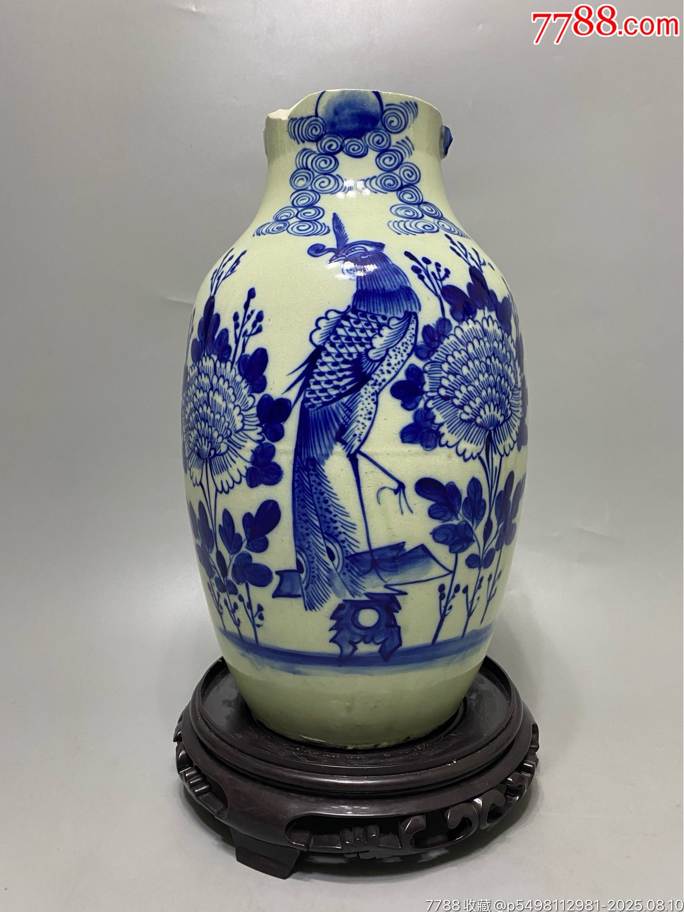 清代丹凤朝阳青花嫁妆瓶一只，画工精美，标本价不议价包老包邮
