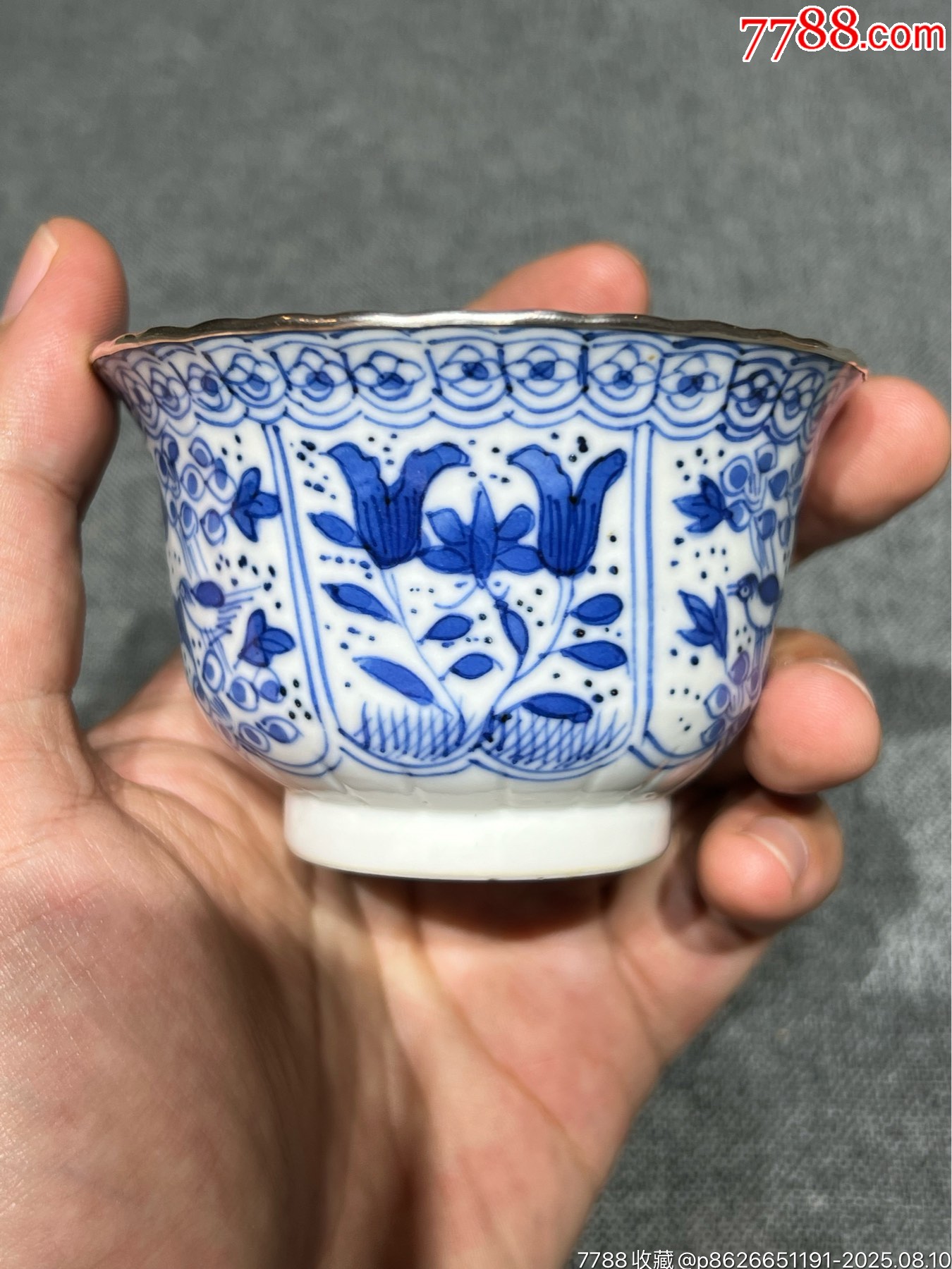 清代光绪时期青花「花鸟纹」压手杯_青花瓷_玩古怡情【7788红宝书】