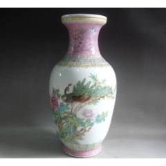 景德镇艺术瓷厂粉彩孔雀瓶_旧瓷器_怀旧时光古玩店【7788红宝书】