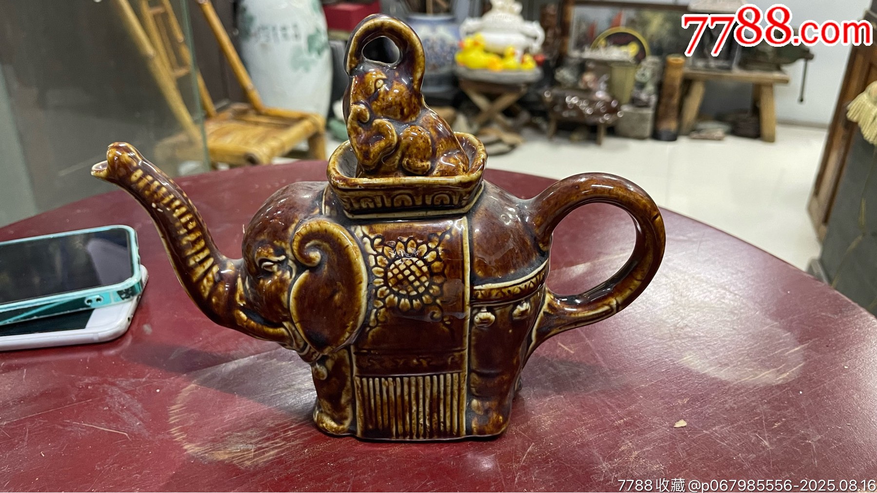 567手工黄釉象形茶壶+手工陶瓷+大象造型这个茶壶是手工制作的-水壶/壶