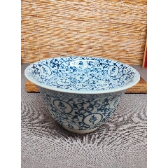 中国美術 明 青花纏枝 富貴佳器款 獅子紋碗 高 6cm 明 美品明青花缠枝莲团寿纹孔明碗_青花瓷_官二收藏【7788铜炉收藏】
