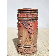 清代竹雕诗文人物笔筒-竹雕笔筒-7788旧书网