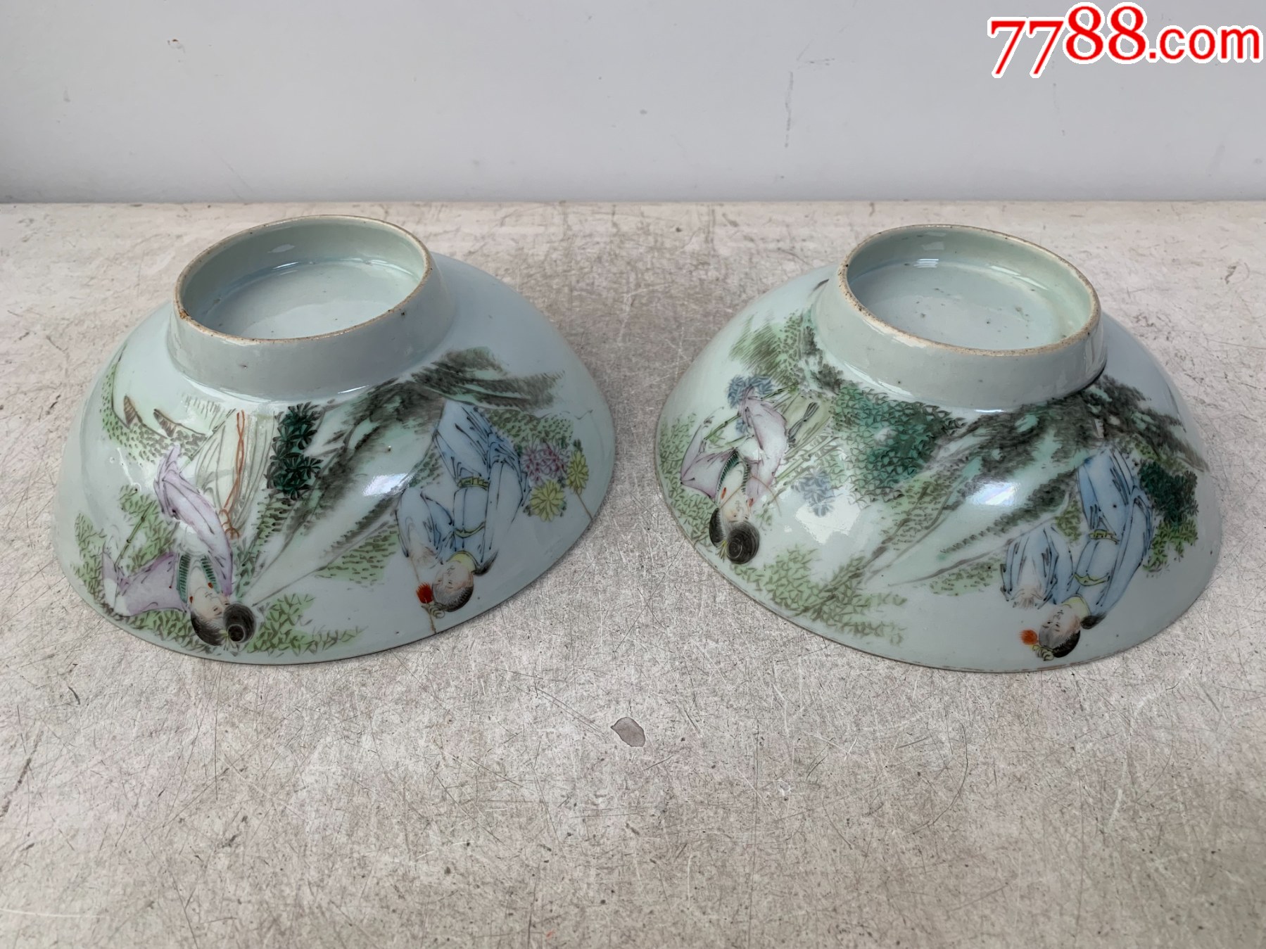 一对民国江西美华公司粉彩人物大碗_旧瓷器_丁一晚清民国瓷杂店【7788