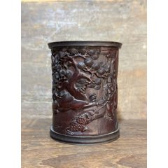 したん　中国　古竹彫刻　花彫　筆筒　V　6536 したん 中国 古竹彫刻 花彫 筆筒 V 6536 したん様専用 中国 古