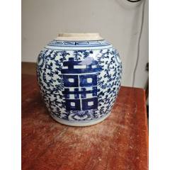 骨董　清時代　磁器　嘉慶　青花喜字缶 A FINE BLUE AND WHITE 'CRANE' BOWL SEAL MARK AND PERIOD OF