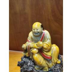 中国美術 寿山石 刻観音菩薩像 台付 時代物(K-LC858) 中国美術 寿山石 刻