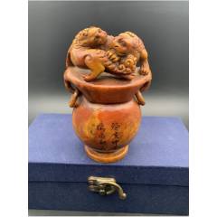 旧藏精品寿山文洋石太狮闲印。印文:人随明月月随人_寿山石印_点