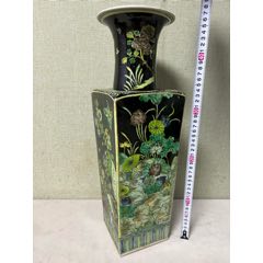 大清康熙年制款墨地五彩方瓶_旧瓷器_福州林氏古玩店【7788红宝书】