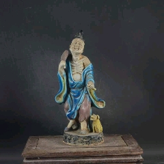 1370  中国 骨董　福建會館  游長子造　十錦 粉彩　漢人　置物　時代物 福建会馆游长子造粉彩福禄寿三星瓷塑_雕塑瓷/瓷雕_东来号【7788