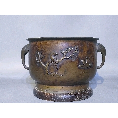 清時代 【酆】款 古銅製 橋耳香炉 在銘 銅爐 茶道具/ 香道具☆時代物☆ 靓宝格- 清中期桥耳（凤眼）铜香炉
