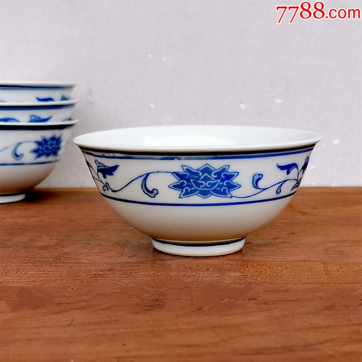 一拍堂567瓷器青花缠枝莲小碗怀旧老古玩摆件60年代景德镇红旗瓷厂茶碗_