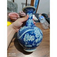 中国　清時代　哥釉青華花鳥紋大瓶　高さ45cm アンティーク　送料込み0604 中国 清時代 哥釉青華花鳥紋大瓶 高さ45cm アンティーク 送料込み