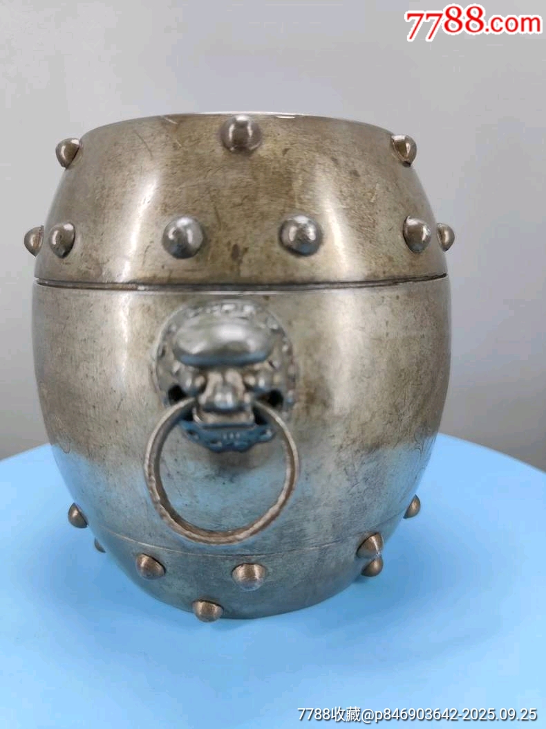 古錫，中国古美術古錫器茶壺酒壺，稀有物，清時代，古屋から藏出し 古玩旧藏清代鼓钉型白锡温酒壶_锡壶/锡器_顺应时代【7788旧书网】