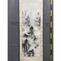 张仁芳，大幅青绿山水中堂《仙山风晴图》国画书法古玩字画。纸本