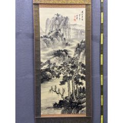 张仁芳，大幅青绿山水中堂《仙山风晴图》国画书法古玩字画。纸本