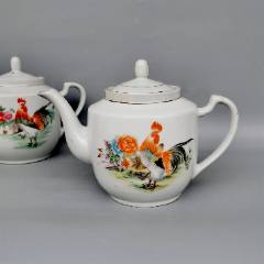 一拍堂景德镇十大瓷厂茶壶70年代老古玩古董567瓷器粉彩公鸡富贵大吉壶