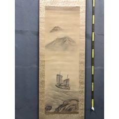 张仁芳，大幅青绿山水中堂《仙山风晴图》国画书法古玩字画。纸本