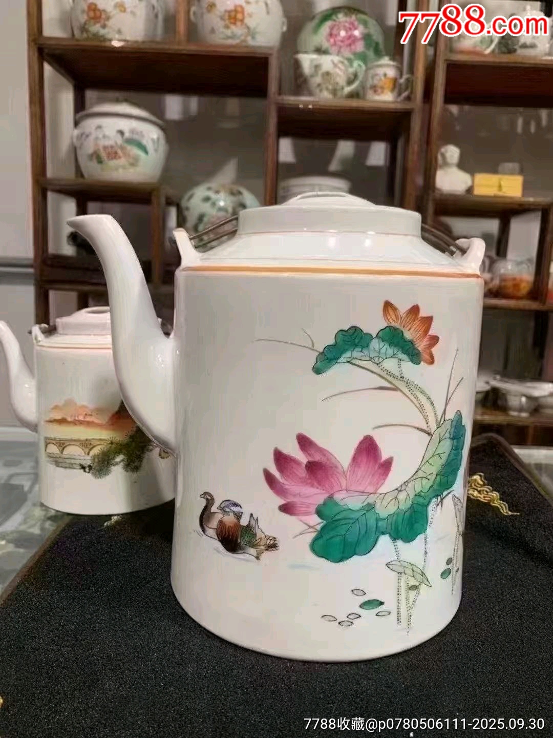 五六七鸳鸯荷花超大号茶壶一把-彩绘瓷/彩瓷-7788红宝书